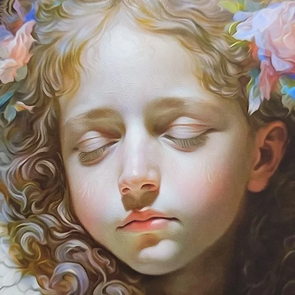 4x6 Guardian Angel Resting Watercolor Art Oil Painting - Picture 4 of 5